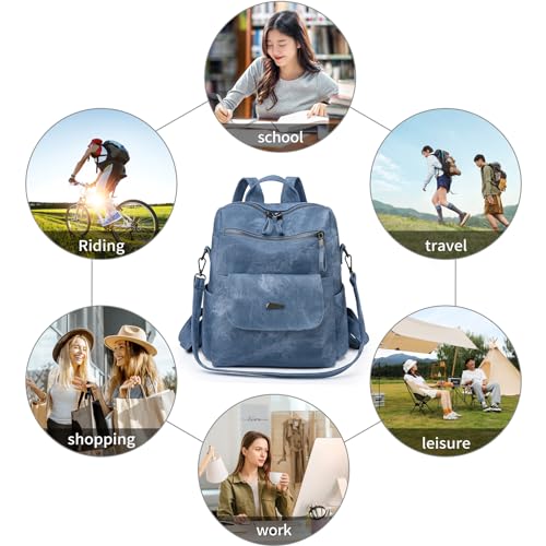 Backpack Purse for Women, PU Leather Backpack Purse, Fashion Travel Anti Theft Backpack, Multipurpose Lightweight Waterproof Convertible Purse Shoulder Bag Handbag, Blue - color: Blue
