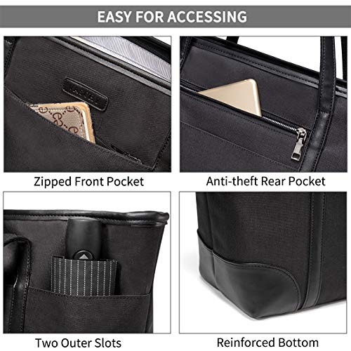 VASCHY Laptop Bag for Women, 15.6-17 Inch Lightweight Water Resistant Travel, Work,Teacher Tote Bag w Luggage Strap - color: Black