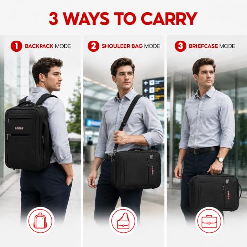 SAKOS Flash 3 in 1 Laptop Bag, 15.6 Inch Convertible Messenger, Shoulder Bag & Backpack, Water Repellent Travel Bag, Professional Work Bag for Men & Women, Briefcase with Laptop Compartment - Black - color: 3. Flash - Black