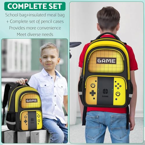 Kids Backpack For Boys,Gamer Boys Backpack For Children Teens Elementary Middle School, 17″ Students Bookbag - color: Backpack-sw-orange & Yellow