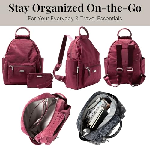 Baggallini All Day Backpack with RFID Phone Wristlet - Lightweight Travel Backpack for Women - color: Dark Cherry