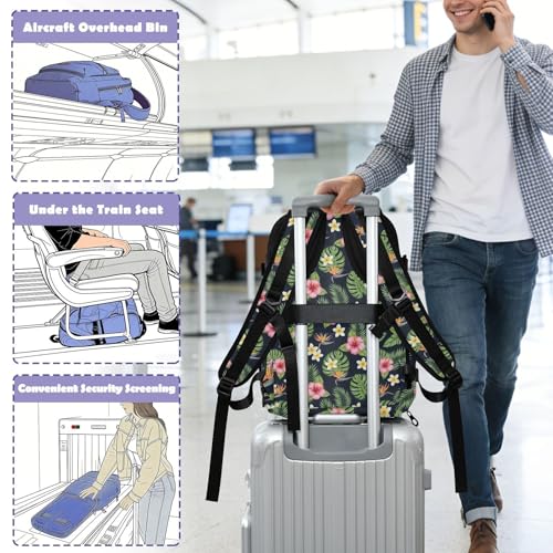 Travel Backpack with Shoe Compartment, 20L Large Capacity Laptop Backpack for Men Women, Tropical Flowers Leaves Daypack for Traveling Hiking Carry On