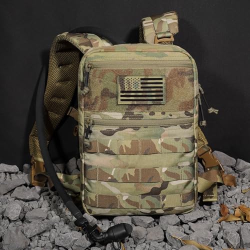 PETAC GEAR Tactical Molle Hydration Pack for 1.5L - Lightweight Water Reservoir Bag for Molle Vest Backpack, for Hiking, Hunting - style: MC no Bladder