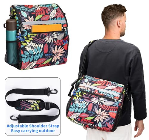 ZHCHG Wheelchair Bags, Wheelchair Backpack with Cup Holder, Wheelchair Bags to Hang on Back, Electric Wheel Chair Accessories, Large Storage Bag for Walker Rollator - style: Blue Red-leaves