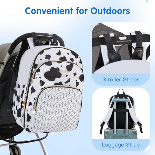 KABAQOO Baby Diaper Bag Backpack, Waterproof Diaper Backpack for Mom & Dad with Changing Pad, Insulated Pockets and Stroller Straps, Baby Shower Gifts for Girls & Boys, Cow - color: Cow