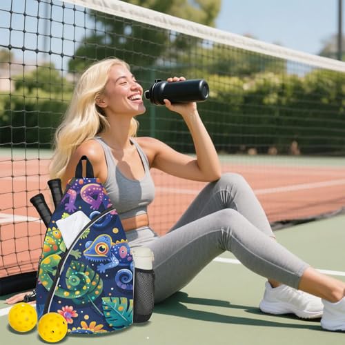 Pickleball Bag for Women Men Adjustable Crossbody Sling Backpack Hold Pickleball Paddle Water Bottle - color: Multicolor 1