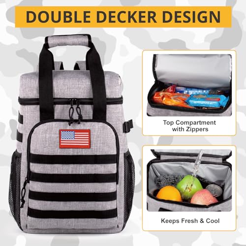 Tactical Backpack Cooler,Lunch Backpack for Men Adults Work with Handle,Soft Cooler Backpack Insulated Waterproof Leak Proof - color: Grey