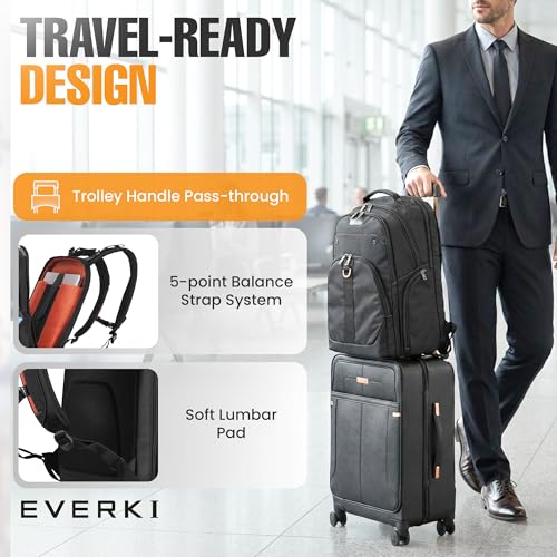 EVERKI Atlas Business 29.5L Laptop Backpack – Travel-Friendly Business & Office, Professional Backpack for Men & Women, Durable Computer Bag with Adjustable Padded Compartment, Fits 11"-15.6", Black - size: 29.5 Liters