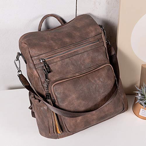 CLUCI Backpack Purse for Women Large Leather Travel Backpack Work Fashion Ladies Casual Daypack with Tassel Two-Tone Coffee - color: Two-tone Coffee