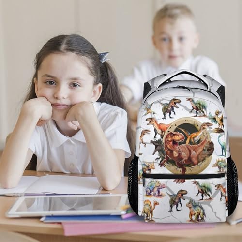 Boys Dinosaur Backpacks Toddler Backpack, 17 Inch Kids Bookbag for Preschool Kindergarten Elementary Dinosaur-Themed School Bag with Adjustable Padded Straps - color: White