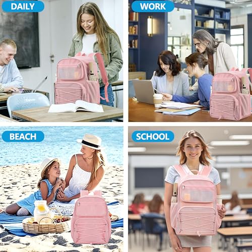 Paxiland Mesh Backpack Heavy Duty See Through Mesh Bookbag Large Backpack for Travel Swimming Outdoor Sports Beach, Pink - color: Pink-27l