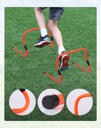 Agility Hurdles,9"-12.6" Adjustable Speed Training Hurdles for Football, Basketball, Soccer Hurdles Training Equipment Set of 6 Cones Set - color: Orange 5 Pack