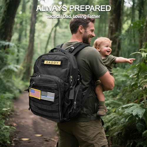 MIRACOL Diaper Bag Backpack for Dad: 40L XL Capacity Fits 1-3 Days Trip - Military Style with Daddy Patch for Active Dads - Ideal Gift for New Fathers & Husbands - color: Black