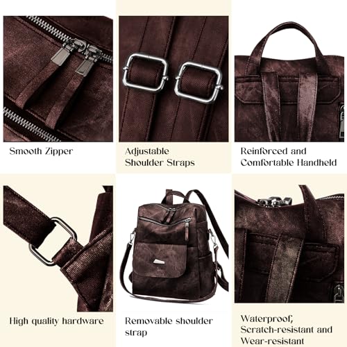 Backpack Purse for Women, Women Backpack Purse Small Leather Waterproof Anti-theft Shoulder Bags Handbags Ladies - color: Coffee