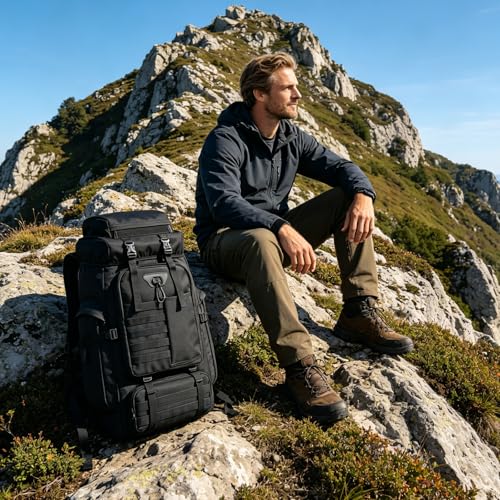 80L Hiking Backpack Camping Rucksack, 80 liters Large Capacity Outdoor Knapsack Travel Climbing Mountaineering Carry On Backpack Bag, Trekking Backpacking for Men Women, Black