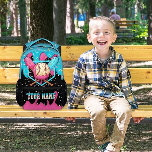 Custom Baseball Backpack for Boys Kids - Personalized Kids Backpacks Sports School Bookbag Toddler Youth Player Gift 17" Drip Design Schoolbag for Kindergarten Elementary Primary - color: Pink