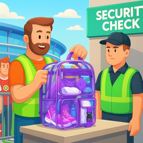 Clear Backpack-Heavy Duty PVC clear backpack for Stadium/Travel/Work,Dual Zippered Compartments&Mesh Side Pockets (purple) - color: Purple