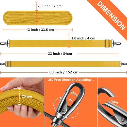 60" Shoulder Strap with Adjustable Thick Removable Pad and Metal Swivel Hooks Fit Laptop Crossbody Bag,Briefcase Duffel Bags - color: Yellow