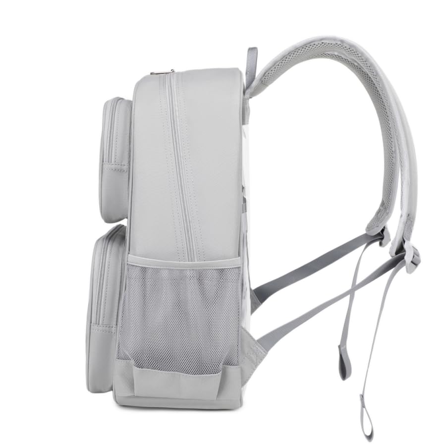 Sisipoet Clear Backpack for School, Heavy Duty PVC Transparent Backpack with Oxford Fabric Side Panels, Large Clear Bookbag for Teens Students Women Men, Grey - color: Grey