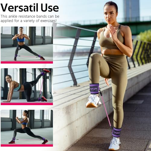 WALITO Ankle Resistance Bands with Cuffs, Exercise Bands for Legs and Butt, Booty Workout Equipment for Kickbacks and Hip Fitness Training - color: Purple
