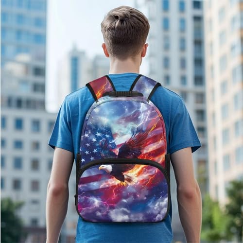 3PCS Kids Backpacks for Teen Girls Boys, Flag Eagle 17 Inch School Bookbag Set with Lunch Bag Pencil Case 3 in 1 Lightweight Daypacks for Middle High School Students - color: Flag Eagle