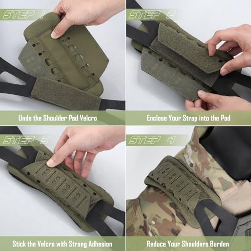 WYNEX Shoulder Strap Pad for Vest Carrier, 2 Pack Tactical Plate Shoulder Pads Strap Cushion Vest Accessories Shoulder Pads Soft Mesh Pads with Tactical Gear for Men - color: Army Green