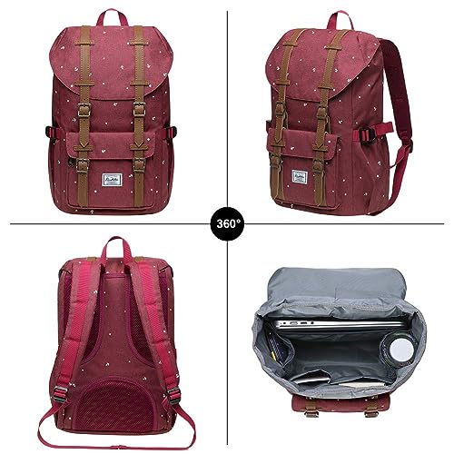 KAUKKO Laptop Outdoor Backpack Traveling Daypack Hiking Rucksack Large Capacity Bag Fits 15.6"(5-13-MAROON-NEW) - color: 5-13-maroon-new