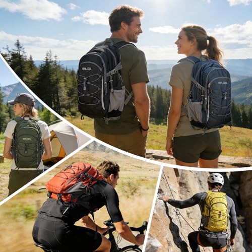 RealCool 20L Lightweight Hiking Backpack, Waterproof Daypack for Camping | 210D tear-resistant nylon, breathable shoulder and back panel, Multi-Compartment,hydration system,reflective strip,bungee net - color: Blue, size: 20L