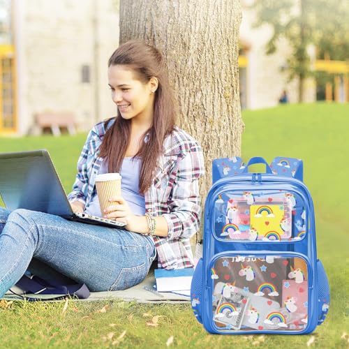 Clear Backpack for Boys and Girls,Kids Clear Backpacks for School,Heavy Duty Transparent Bookbag Stadium Approved - color: Blue-horse-backpack Only