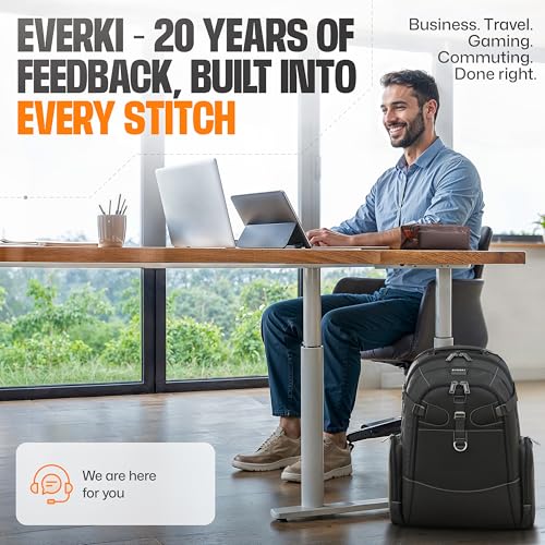 EVERKI Business 120 Pro 2 Laptop Backpack 40L W/Rain Cover Mesh Accessories Pouch & Quick Release Magnetic Keychain-2 Travel Laptop Compartments Fit Up To 18.4"RFID Pocket Patented Corner Protection - style: Business 120 Pro
