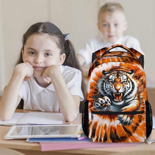 UNIKITTY Backpack for Boys Kids Tiger School Bag 17 Inch Child Bookbag for Elementary Middle School Students, Polyester Back Pack with Side Mesh Pockets - color: Orange