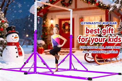 Marfula Gymnastic Bar For Kid and Teenage of 3-25, 5Ft/8 FT Base Length 4Ft Width 5Ft Adjust Height, Gymnastic Kip Bar For Gymnast, Gymnastic Training Equipment For Professional Training Home Club Use - color: Purple (New Style - 8 Ft Base)