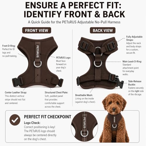 Premium No-Pull Dog Harness Soft Neoprene & Breathable Mesh Vest with Front & Back Clip D-Rings Adjustable Lightweight Walking Harness for Puppies, Small & Medium Dogs (Dark Chocolate Brown, L) - color: Dark Chocolate Brown, size: L: Neck=16.5-22''/Chest=