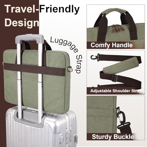 ESTARER Laptop Bag 17-17.3 Inch, Computer Bags for Men Water-resistant Canvas Laptop Case Slim Laptop Sleeve Fits Hp/Dell/Asus/Lenovo/Acer, Green - color: Green, size: 17-17.3 Inch