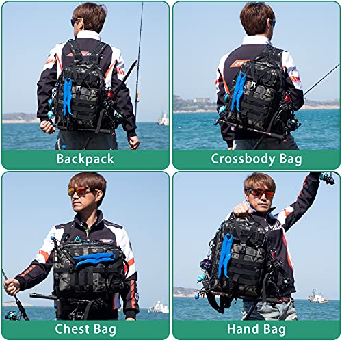 BLISSWILL Outdoor Tackle Bag - Large Water-Resistant Fishing Backpack - color: I:forest Camo, style: Large(16*12*6 Inch)