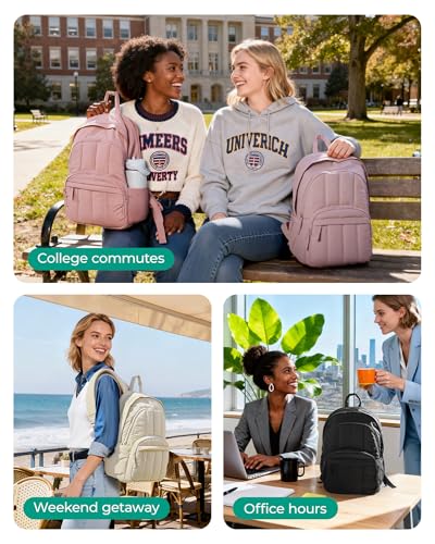 BAGSMART Womens Backpack Travel Laptop Backpack for Women, Quilted College Laptop Bookbag, Work Back Pack for Women, Cute Computer Water-Resistant Casual Daypack, Puffer Coffee Brown - color: 20-coffee Brown