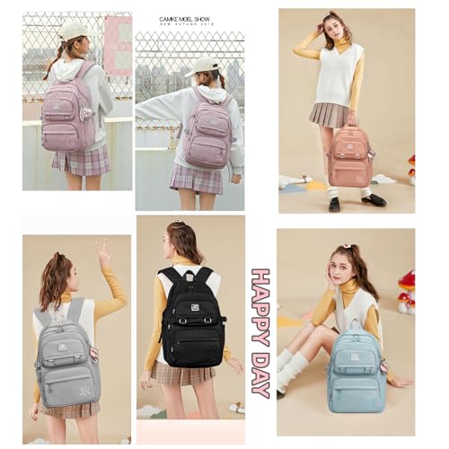 Girls Backpack Large-Capacity Middle Elementary School Casual Bookbag Kids Outdoor Travel bag Solid Color Daypack for Teens - color: 2#-grey