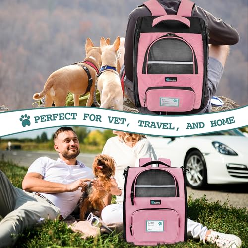 PetAmi Dog Backpack Carrier for Small Medium Dogs Large Cats up to 18 lbs, 2 Side Entry, Structured No-Collapse Frame, Airline Approved Ventilated Pet Backpack for Hiking Camping Travel Vet, Pink - color: Pink