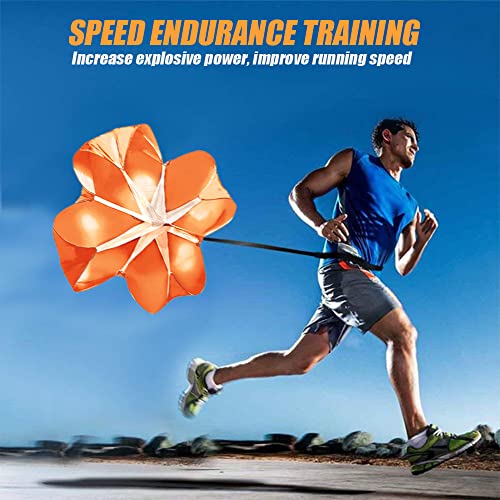 Running Parachute for Speed Training, 56 inch Resistance Parachute for Athletes, Sprinting & Football Training Equipment with Adjustable Waist Belt, Drag Chute to Improve Velocity & Explosive Power - color: Orange-Velcro belt