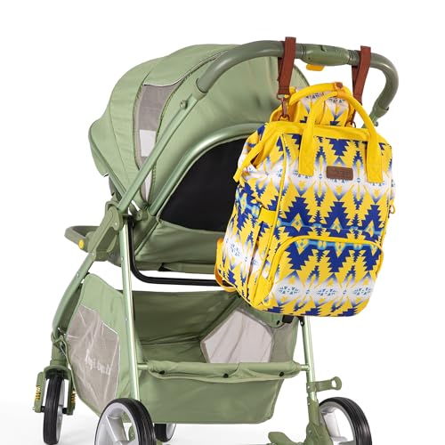Wrangler Aztec Backpack Organized Daypack Travel Baby Bag with Stroller Strap and Side Bottle Pockets - color: Angel Yellow