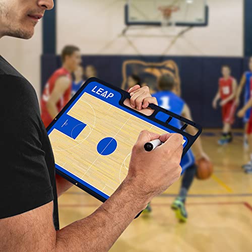 LEAP Coach Board Premium Tactical Clipboard Two Sides with Full & Half Court Dry Erase Marker Board for Basketball, Baseball, Soccer, Football, Hockey - color: Basketball Board