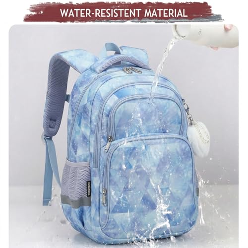 Cusangel School Backpcak for kids Girls Boys,16 Inch BookBag for 7-12Ages Day travel, Water Resistant, 7 Pockets, stitch Adjustable Chest Strap, Reflective Strip, Large (Blue-17in) - color: Blue-17in