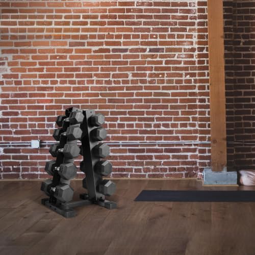 CAP Rubber Coated Hex Dumbbell Set with Storage Rack | 100–210 lb Options, Space-Saving Vertical Compact Storage for Home Gym Strength Training - size: 150 lb - Set, style: Chrome Handles