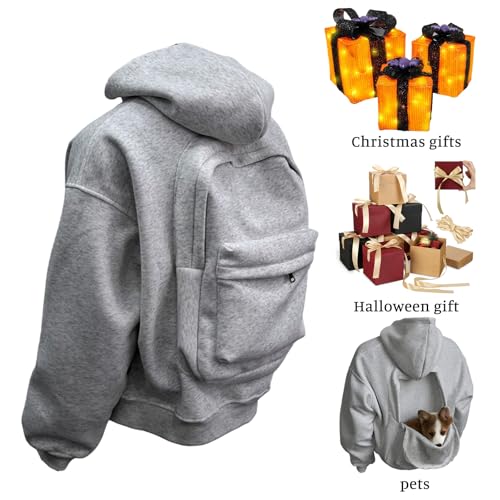 Backpack Hoodie for Men Women Zipper Cardigan Creative Hoodies Lightweight Travel Hooded Sweatshirts with Backpack - color: Brown, size: Medium