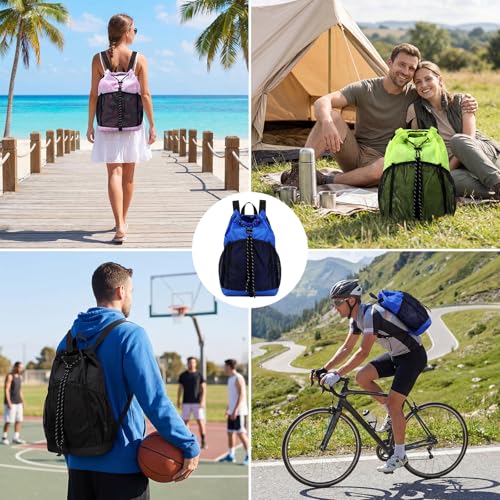 Lohol Lightweight Drawstring Backpack with Mesh Pockets for Women Men, Water Resistant String Bag for Sports Beach Swimming Camp Travel (Galaxy Purple Blue) - color: Galaxy Purple Blue