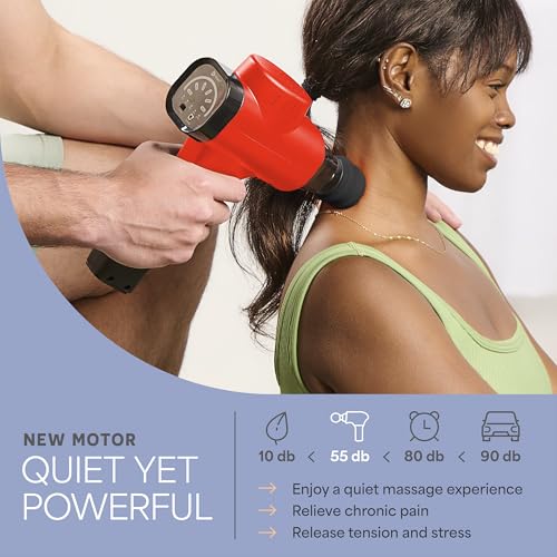 Lifepro Massage Gun & Massage Gun Holder (Sold Separately) - Percussion Muscle Massager for Athletes with 8 Heads and 5 Speed Settings - Deep Tissue Back Muscle Massager Extender for Recovery - color: Red