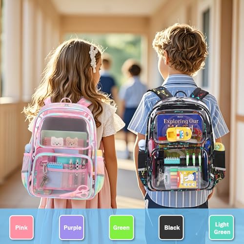 Sisipoet Clear Backpack for School, Heavy Duty PVC Transparent Bookbag, Funny Kids Backpacks with Game Print, Black - color: Black/Game