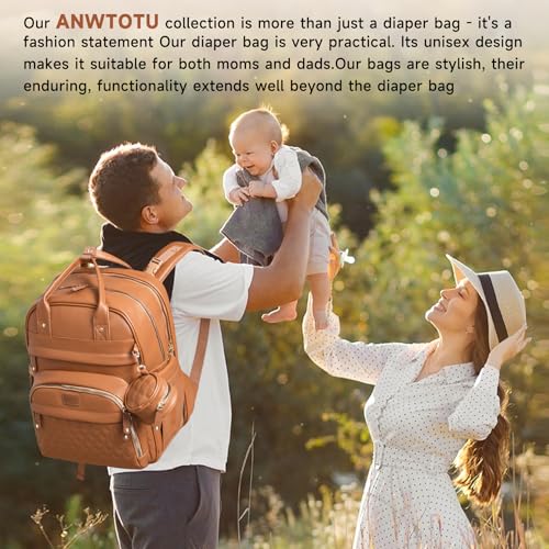 ANWTOTU Leather Baby Diaper Bags with Changing Station,Extra large Capacity Baby Diaper Bag Backpack,Waterproof Baby Essentials(Brown) - color: Upgraded-brown