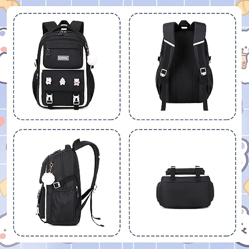 PIG PIG GIRL Girls Backpack, Kids Backpack for Girls with Anti-theft Back Pocket, Lightweight School Back Pack, Watrer Resistant, Bookbag for Elementary Primary School, Black - color: Black