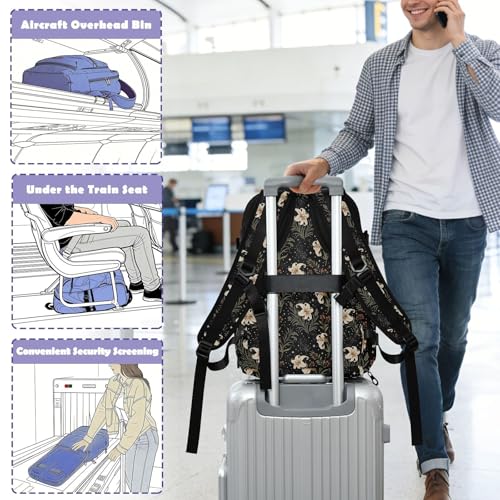 Travel Backpack with Shoe Compartment, 20L Large Capacity Laptop Backpack for Men Women, Vintage Beige Flowers Daypack for Traveling Hiking Carry On